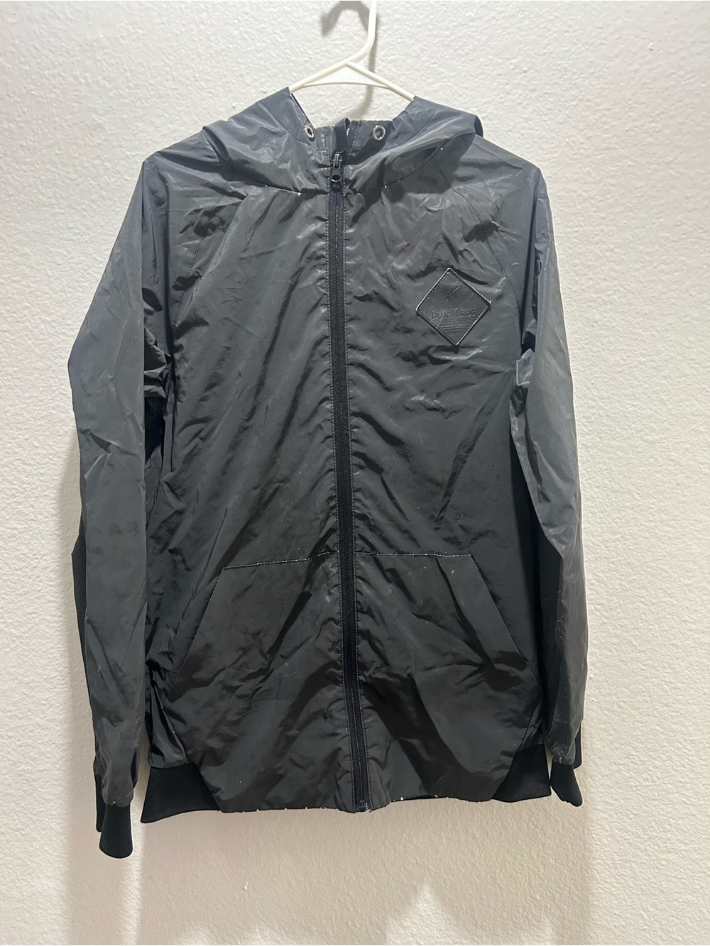 Dutch Bros Reflective Black Hooded Windbreaker Jacket